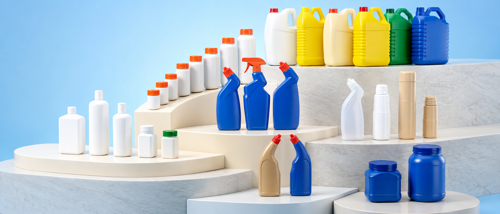 BLOW MOULDED BOTTLES, JARS, JERRYCANS ETC.
